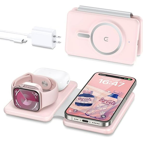 Saluqifa 3 in 1 Wireless Charging Station for iPhone 16 15 14 13 12 Pro Max Plus – Foldable Magnetic Charger Pad for Apple Watch Series & AirPods – Fast Wireless Charging Dock for Travel & Home