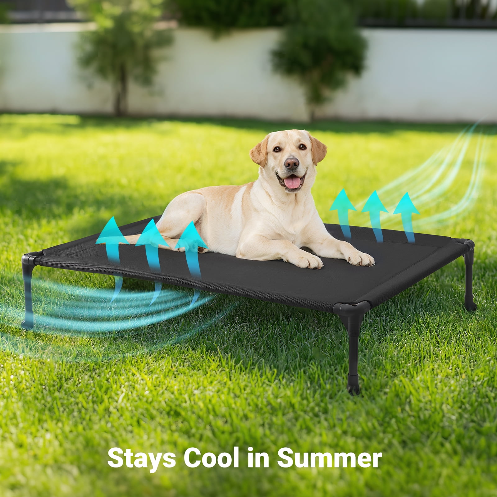 Veehoo Cooling Elevated Dog Bed, Portable Raised Pet Cot with Washable Mesh, 42"x30", Black