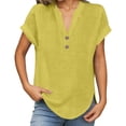 thumbnail image 3 of Womens Tops Summer Casual Solid Color V Neck Linen Short Sleeved T Shirt (No Size Label) Fashion Clothes, 3 of 5