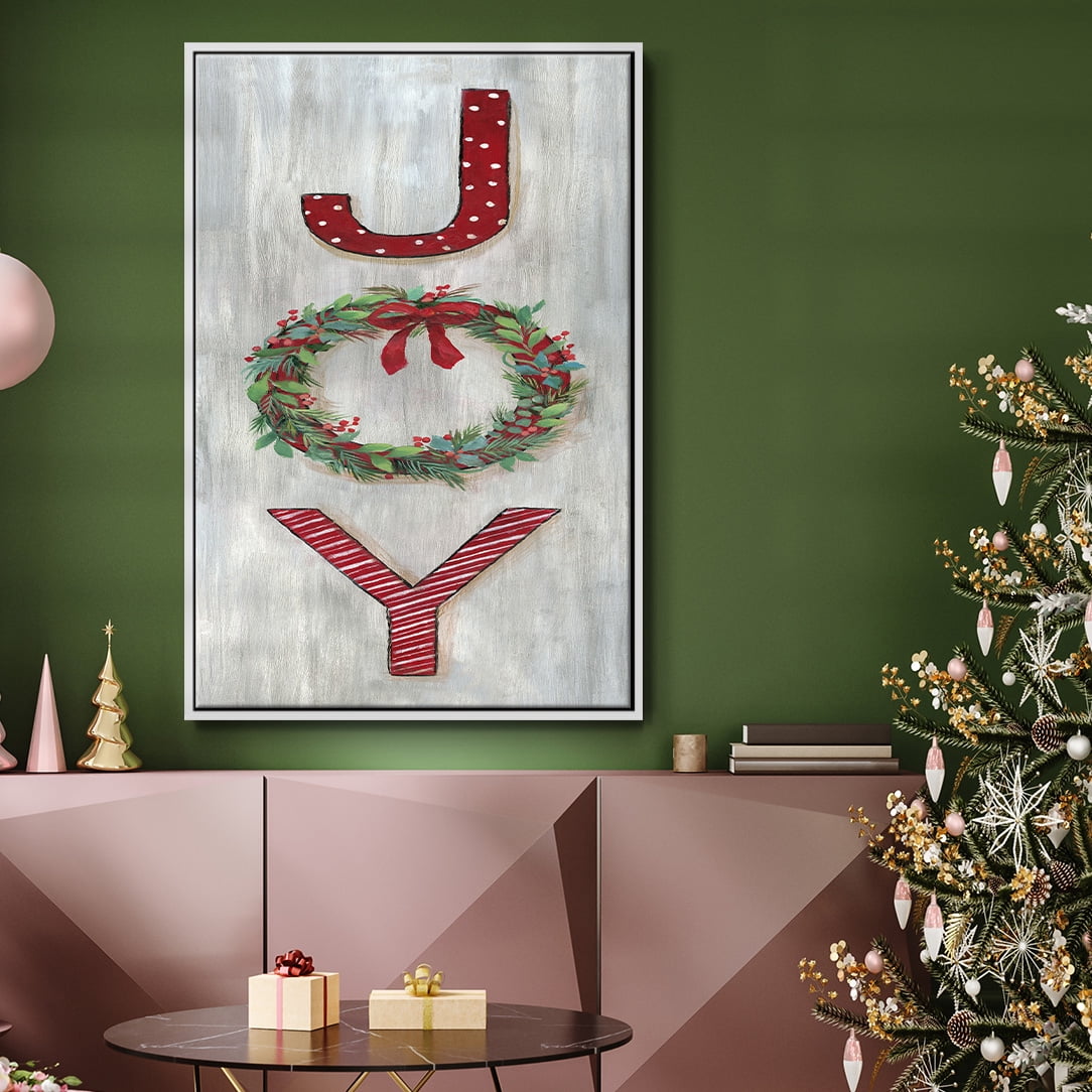 Joy - Framed Gallery Wrapped Holiday Canvas - 27 x 41 - White Frame