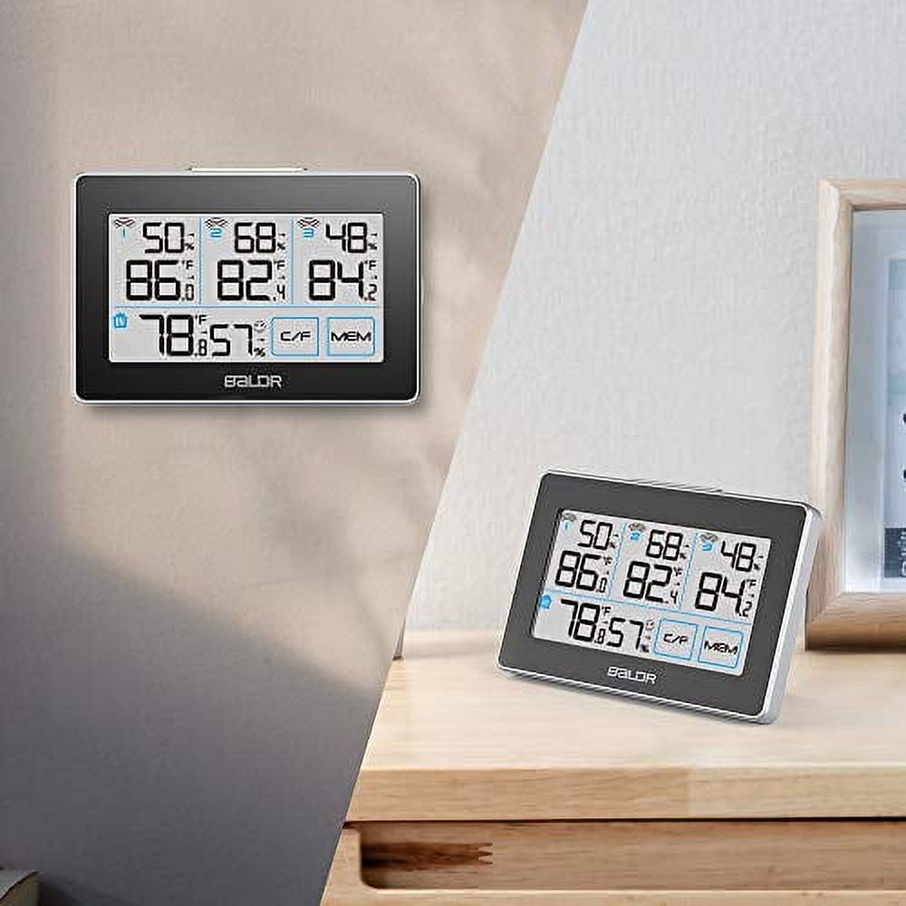Baldr B0359WST4H4PR Color Weather Station – Indoor/Outdoor Temp & Humidity With 3 Sensors, Touch Screen