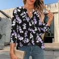 thumbnail image 5 of CYMMPU Women's Business Work Blouses to Wear with Leggings Trendy Tunic Tops Elegant Blouse Summer Fall Shirts V-Neck Casual Floral Printed 3/4 Length Sleeve 2025 Clothes Black M, 5 of 6