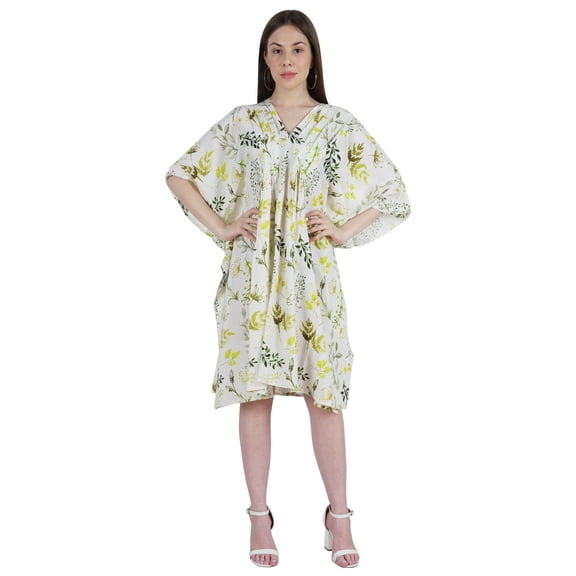 Moomaya Womens Short Kaftan Cover Up Night Dress Kaftan Gown Kimono Sleeve Beachwear