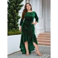 thumbnail image 4 of Plus Size Dresses for Women 3/4 Sleeves Mermaid High Low Hem Maxi Velvet Formal Dress Green XXL, 4 of 8