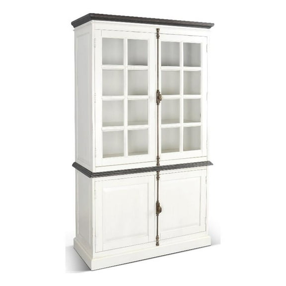 Pemberly Row Carriage House Mahogany Solids and Veneers Buffet & Hutch in White