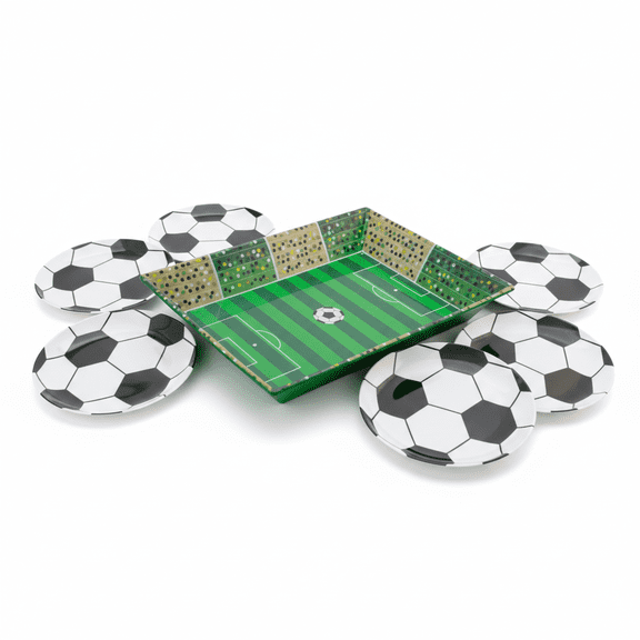 Juego Botanero Cancha de Fútbol Mundial 31.7 cm con 6 Platos de Plástico Balón 25.4 cm Reutilizable