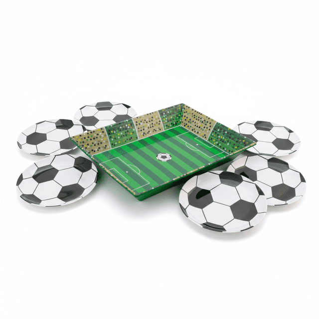 Juego Botanero Cancha de Fútbol Mundial 31.7 cm con 6 Platos de Plástico Balón 25.4 cm Reutilizable