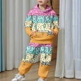 thumbnail image 2 of XAOFW Girls Set Fashion Cartoon Print Hooded Long Sleeve Top Pants Big Kids Youth Two Piece Fit Comfortable Breathable Casual Daily Wear Outfits, 2 of 7