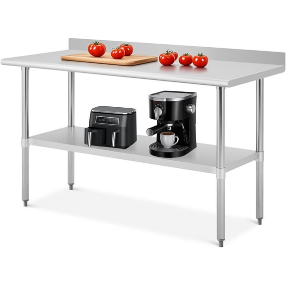 24"x60" NSF Stainless Steel Prep Table with Backsplash - Commercial Work Table, 860lb Capacity, Adjustable Shelf & Rustproof Surface for Restaurant/Home Kitchen