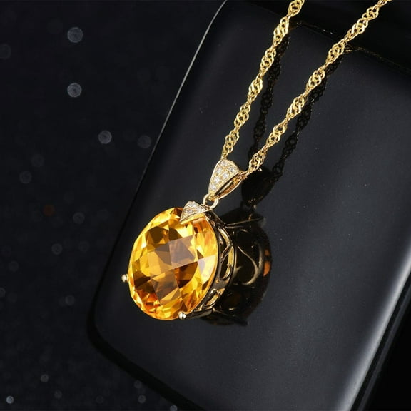 8 Carat Natural Citrine Pendant Necklace Oval Yellow Jewelry Gift for Women Adjustable Chain Handmade Accessory