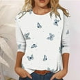 thumbnail image 4 of T Shirts for Women Casual Fashion Butterfly Printing Crew Neck 3/4 Sleeve Refreshing Breathable Resistant Daily White T-Shirts Sizes 2XL, 4 of 5