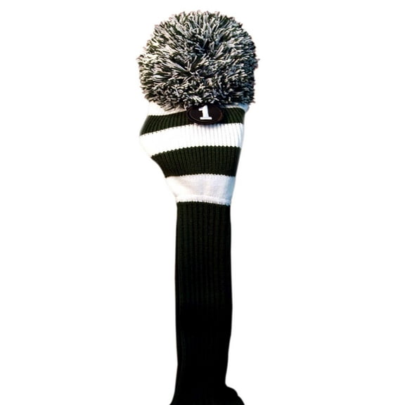 MAJEK #1 460cc Driver Green & White Golf Headcover Knit Pom Pom Retro Classic Vintage Head cover