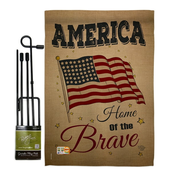 America Home Of The Brave Americana Patriotic Impressions Decorative Vertical 13 X 18 5 Double Sided Garden Flag Set Metal Pole Hardware Walmart Com Walmart Com