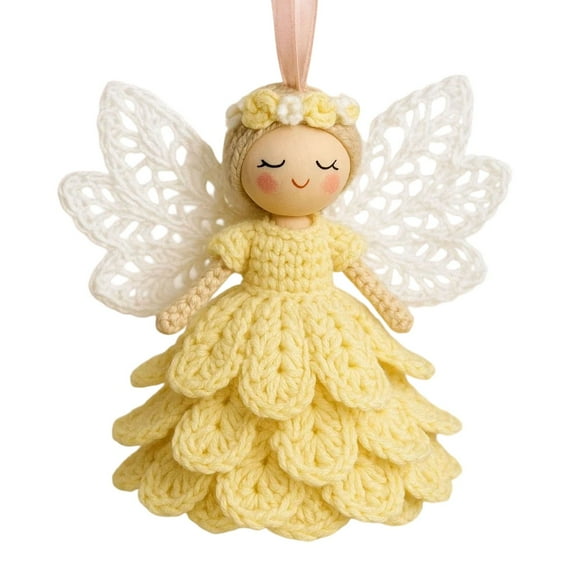 Lilixerw Crochet Angel Ornament,Handmade Wool Yarn Decor for Christmas Tree,Home,Holiday Gift,5.9Inch DIY Craft Festival Decor,Yellow