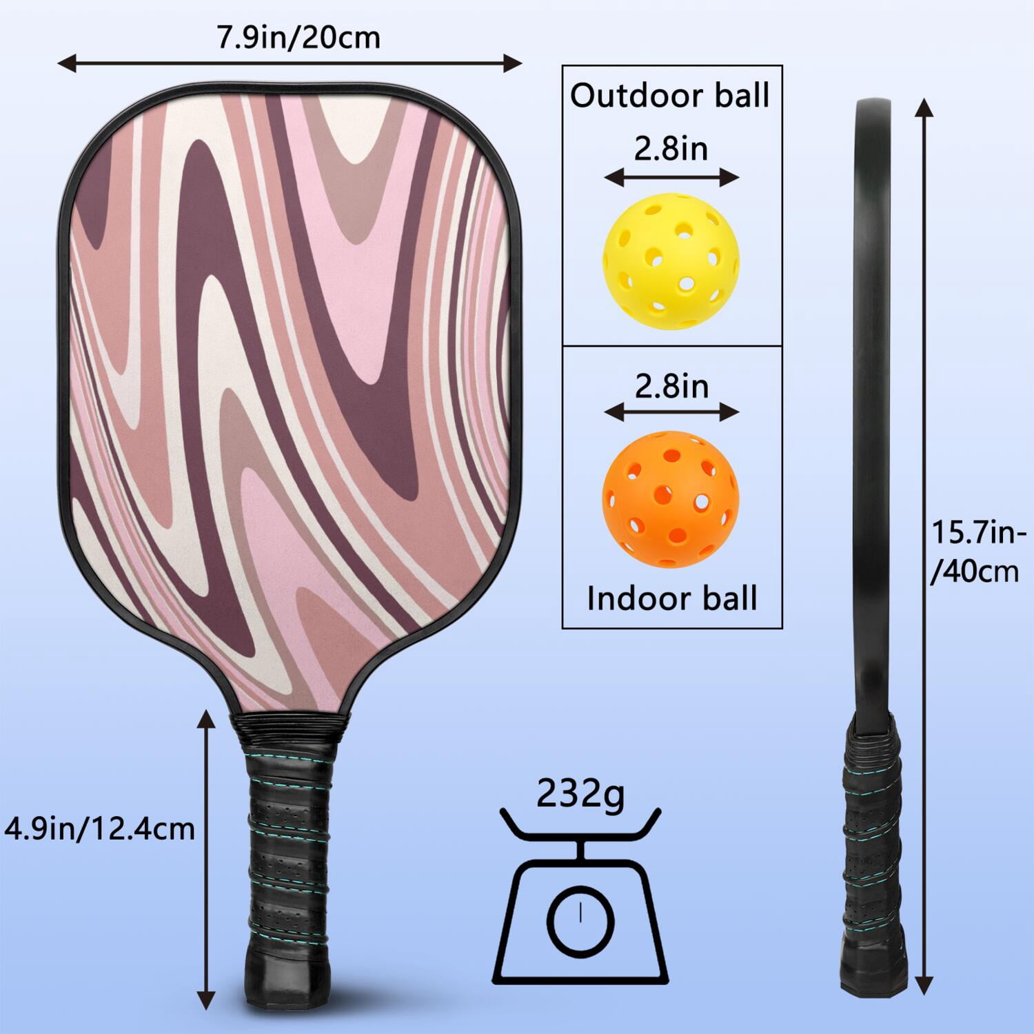 Pickleball Paddles Set Of 1, Fiberglass Surface, Liquid & Marble Print, 1 Paddles, 2 Balls & Bag