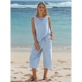 thumbnail image 3 of EASYBRAUS Women Cotton Two Piece Summer Outfit Striped Tank Top Cropped Pants Set, 3 of 6