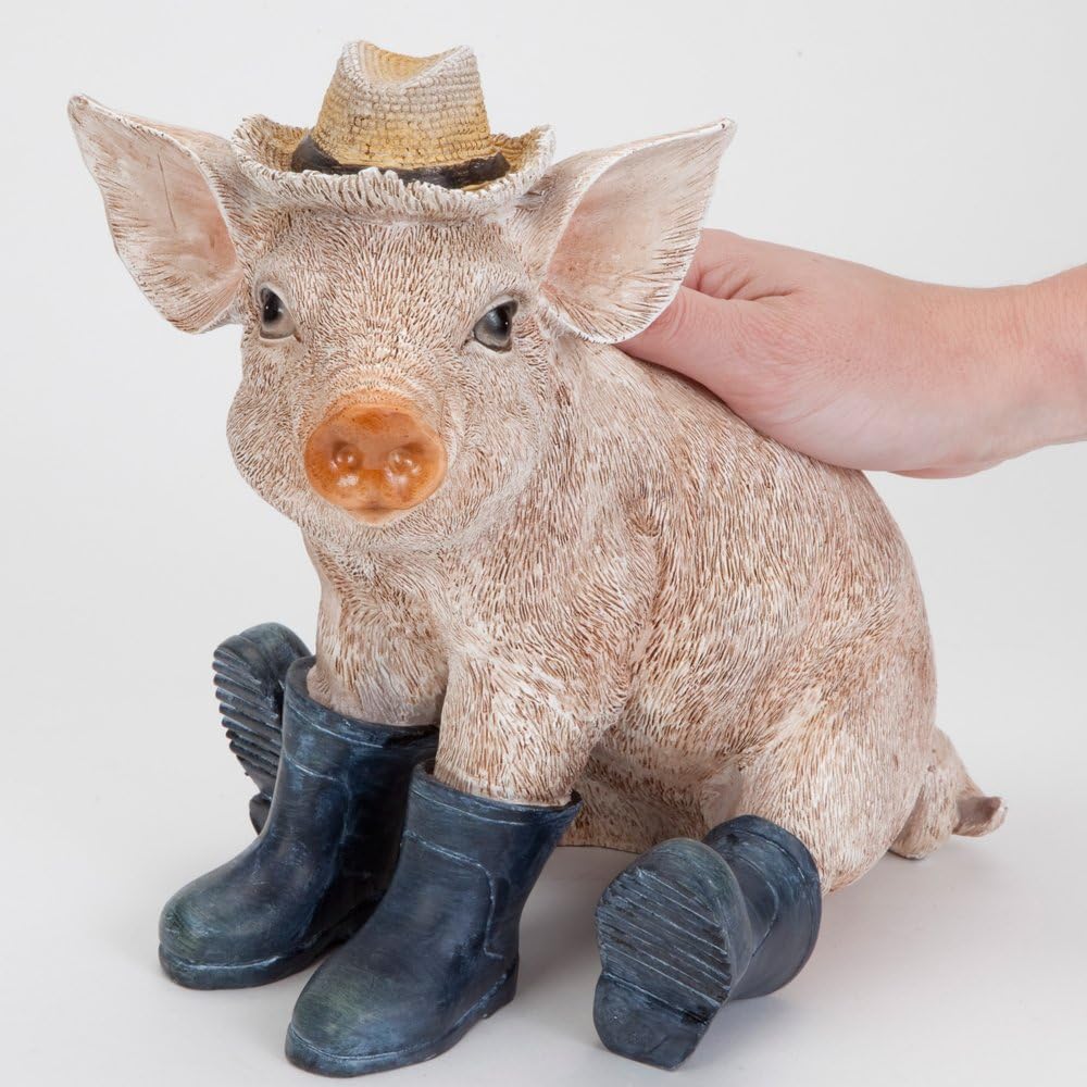Bits & Pieces Pig in Boots Polyresin Home & Garden Sculpture, 9.5×7.25×10 in