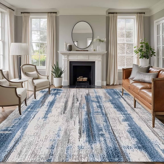 6'x9' Area Rugs, Vintage Blue Grey Indoor Outdoor Area Rug for Living Room Bedroom, Modern Retro Abstract Art Washable Bathroom Rugs Kitchen Floor Carpet Mats Home Decor Aesthetic