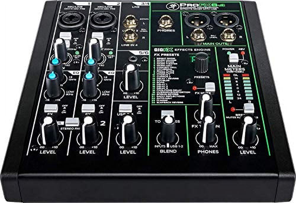 Mackie ProFX6v3 6-Channel Mixer with USB and Effects with Pair of EMB XLR Cable and Gravity Magnet Phone Holder Bundle, (2)