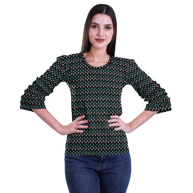 Moomaya Blouses pour Femmes Hauts Mode Imprimé Manches Évasées Robe Vêtements Décontractés