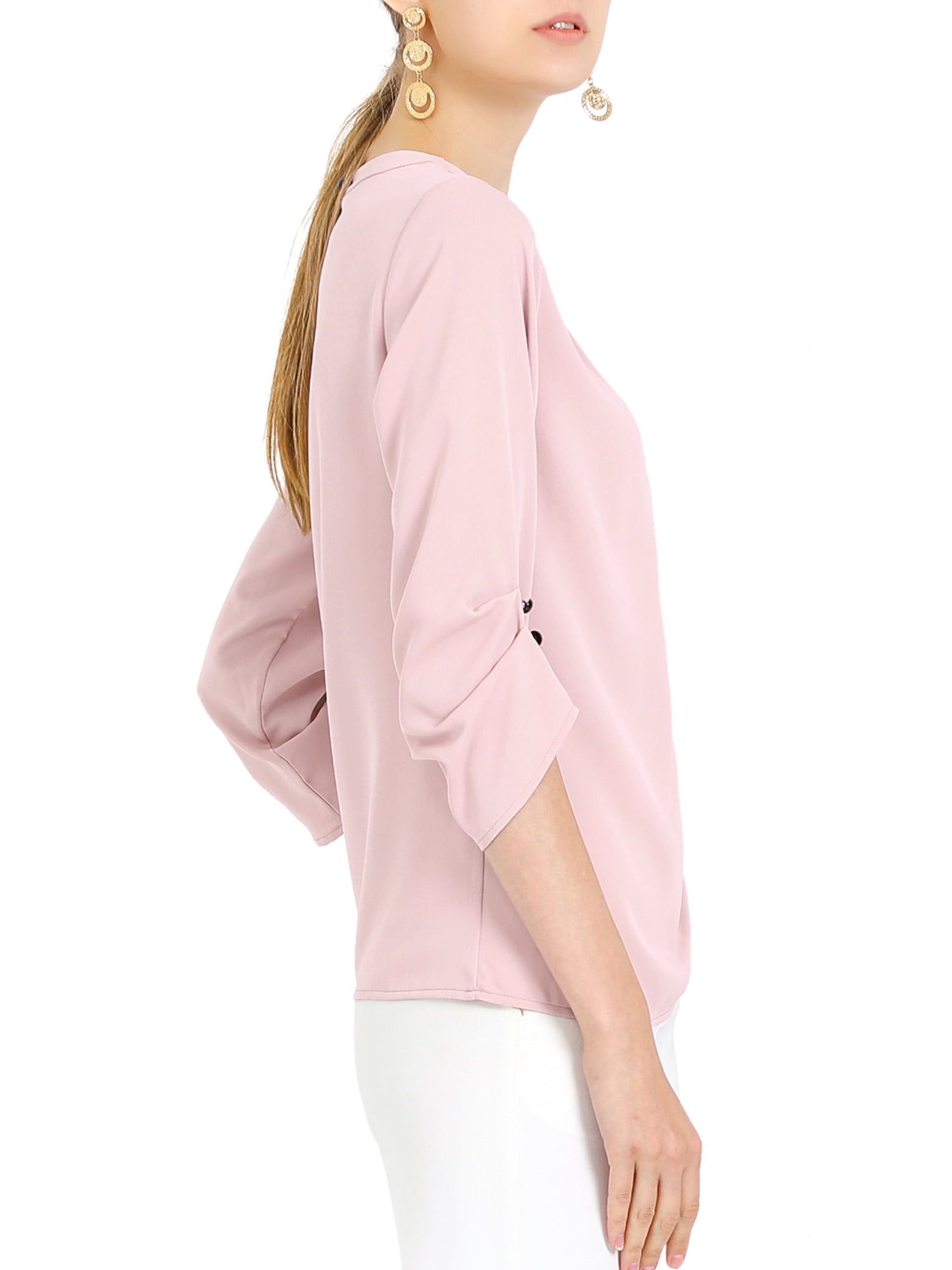 DARING DIVA Round Neck Keyhole Pleated Shirred Work Top S Pink