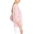 thumbnail image 5 of MODA NOVA Junior's Round Neck Keyhole Pleated Shirred 3/4 Sleeve Blouse Pink XS, 5 of 6