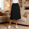 thumbnail image 5 of Cargo Skirts for Women Mid-Length Multi Pockets Elastic High Waist Y2k Midi Skirt Summer Trendy Outfits (L, Black), 5 of 7