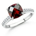 thumbnail image 2 of Gem Stone King 10K White Gold 8MM Cushion Checkerboard Cut Red Garnet and White Lab Grown Diamond Engagement Ring for Women (2.68 Cttw, Gemstone January Birthstone, Available in Size 5, 6, 7, 8, 9), 2 of 4