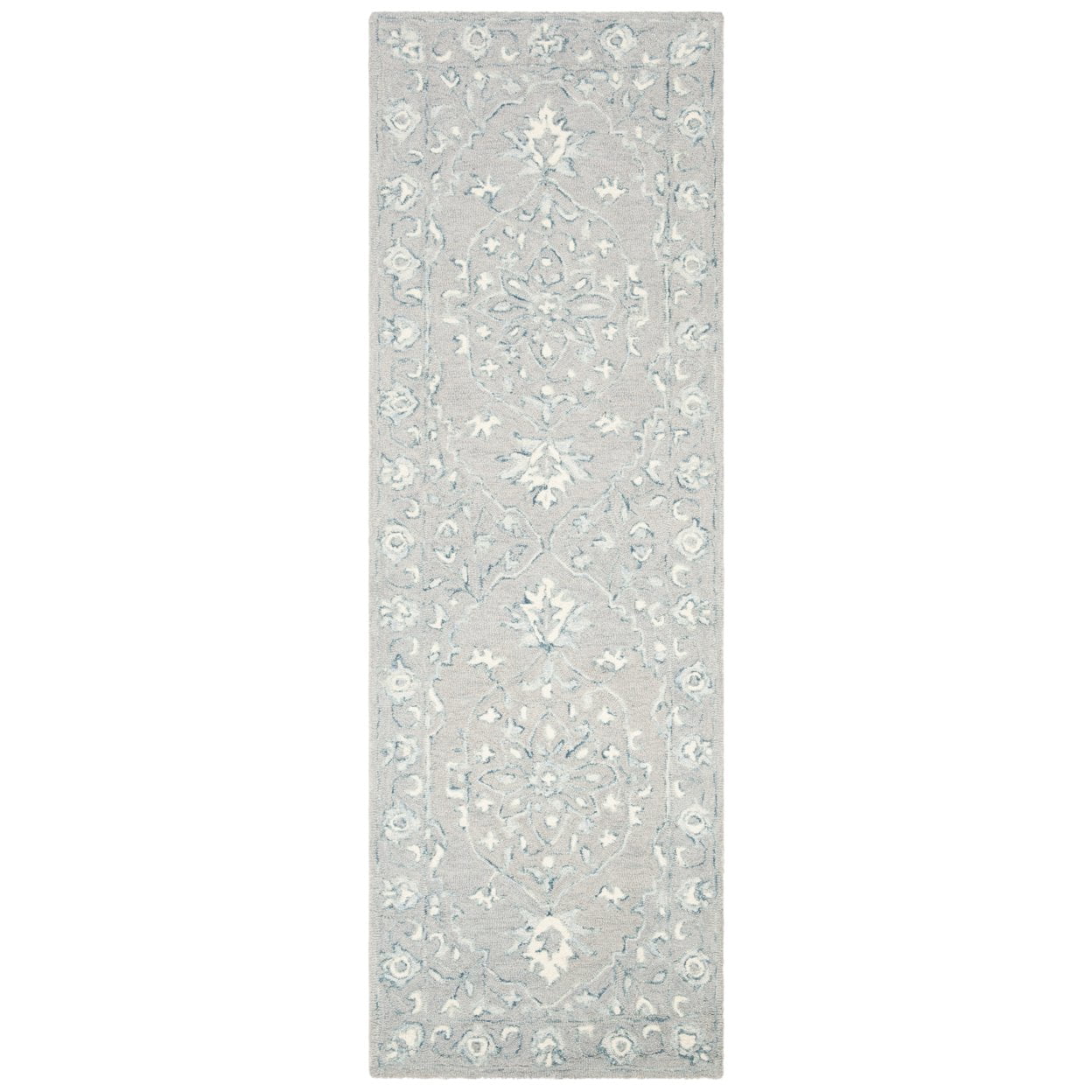 SAFAVIEH Micro-Loop Britton Floral Bordered Wool Area Rug, Light Grey/Ivory, 5' x 8'