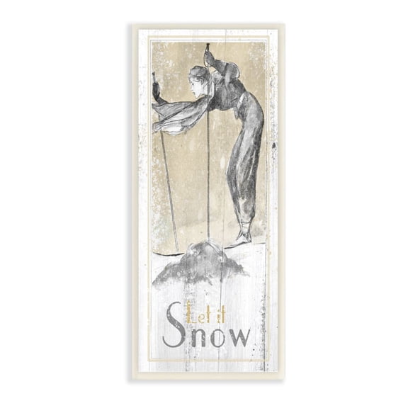 Stupell Industries Let It Snow Vintage Skiing Print Design Wall Plaque by The Saturday Evening Post, 7" x 7", Wall Plaque
