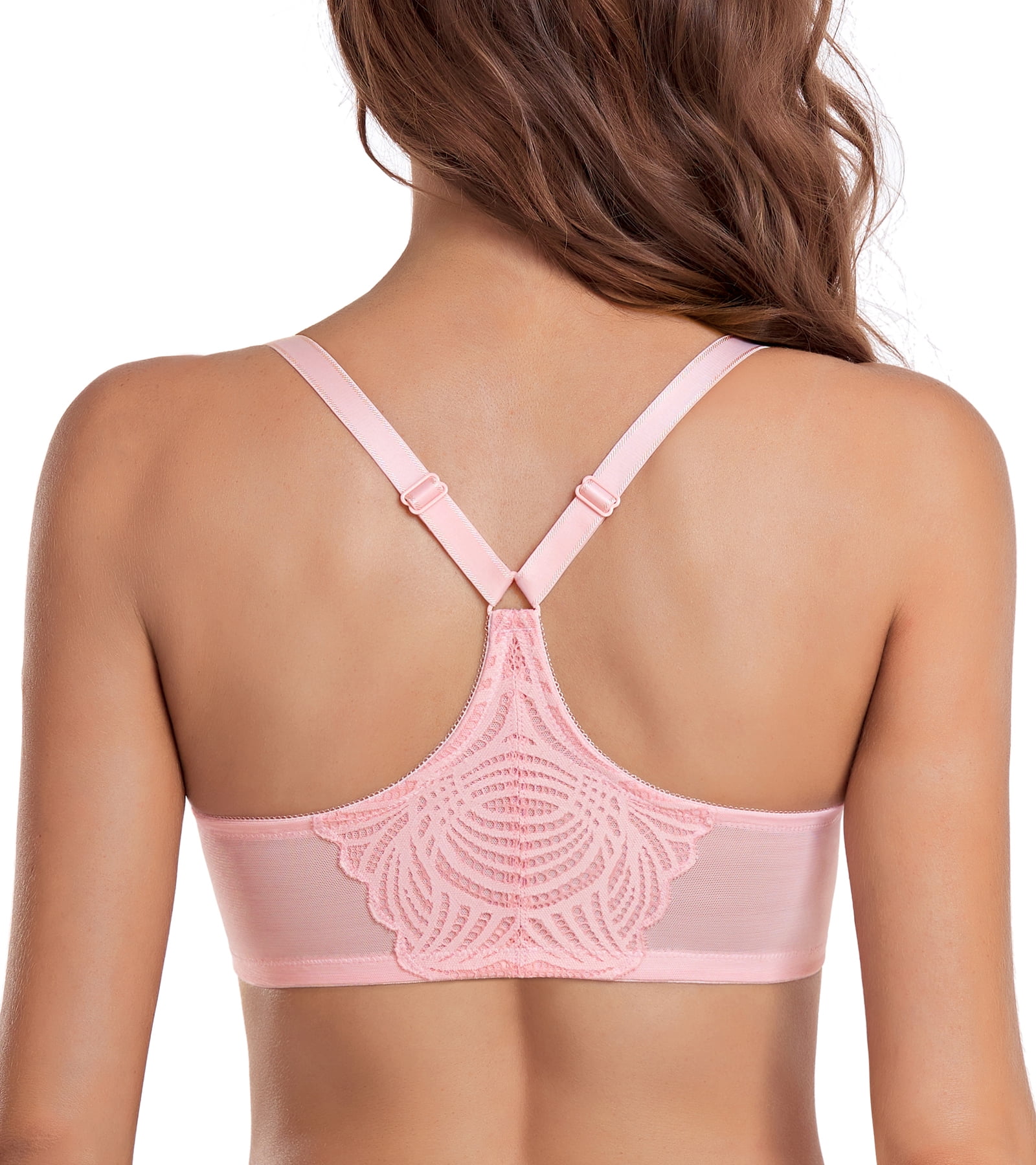 Exerin Racerback Full Figure Underwire Women's Front Close Bra Seamless Unlined Bra(Pink,42C)