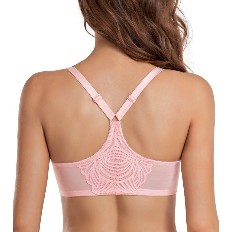 Exclare Racerback Full Figure Underwire Women's Front Close Bra Plus Size  Seamless Unlined Bra For Large Bust(Pink,40C)