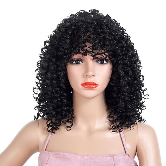 African Wig with Long Curly Style Heat Synthetic Fiber Headpiece for Women