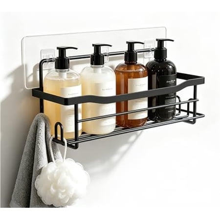 Shower Caddy Shelves Organizer Rack Single Pack Shower Caddy No Drilling Wall Mounted Self Adhesive Shower Shelves for Inside Shower Matte Black