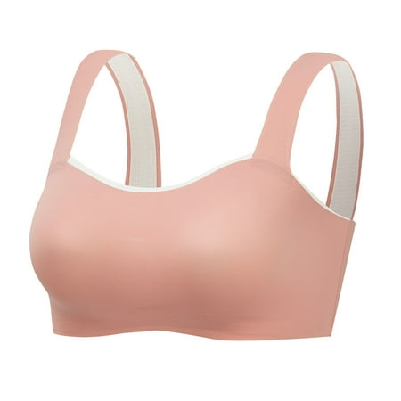 

MRULIC bras for women Young Ladies Seamless Rimless Tank Style Bra Beauty Back Wrap Removable Chest Pad Daily Sport Underwear Pink + XL