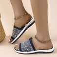 thumbnail image 7 of hopeusnice Women's Rhinestone Slides Summer Slip On Flat Sandals Beach Thong Slippers Open Toe Breathable Comfortable Footwear Black 42, 7 of 7