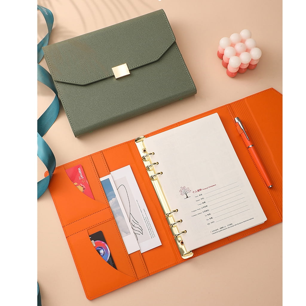 PU1eatherJournal Refillable 6 Rings Binder Notebook with Pen Slot and Card Holder 200Pages Lined for Women Men Student
