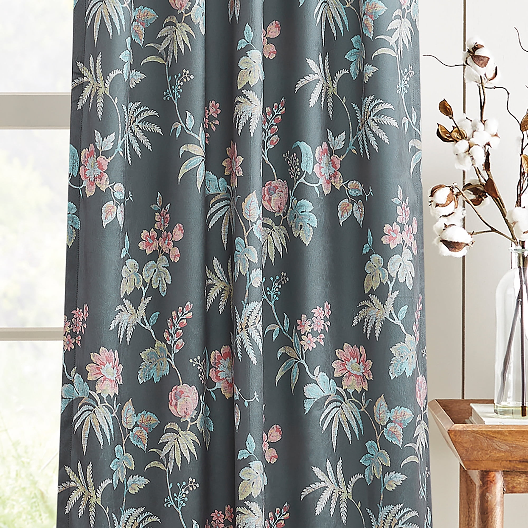 Martha Stewart Norah Curtain Panel Pair, Charcoal, Back Tab, Room Darkening, Indoor, Adult, 2 Piece Set, 37" x 84"