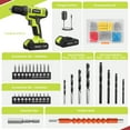 thumbnail image 4 of Pulituo 20V Cordless Drill Driver Kit, Home Tool Set with 20V Lithium-Ion Drill, 119PCS All-Purpose Kit, 21+1 Torque, 2-Speed, DIY & Home Repairs(green), 4 of 9