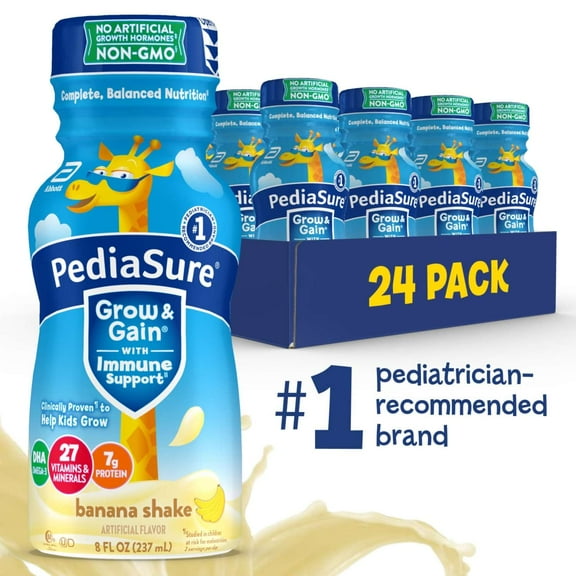 PediaSure Grow & Gain with Immune Support, 7g Protein, Banana, 8-fl-oz Bottle, Pack of 24
