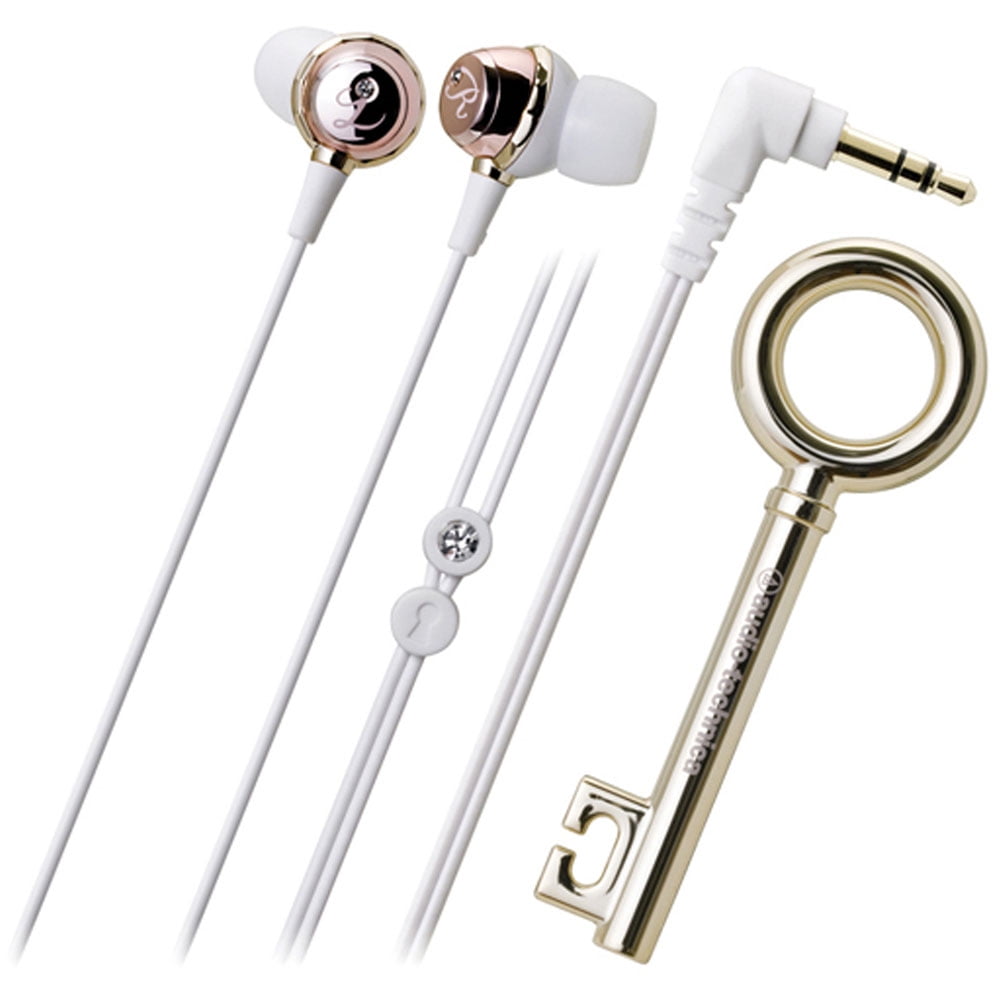 InEar Headphones with Rhinestone Slider Pink and Gold