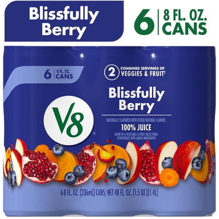 V8 Blissfully Berry 100% Fruit and Vegetable Juice, 8 fl oz Can, 6 Count