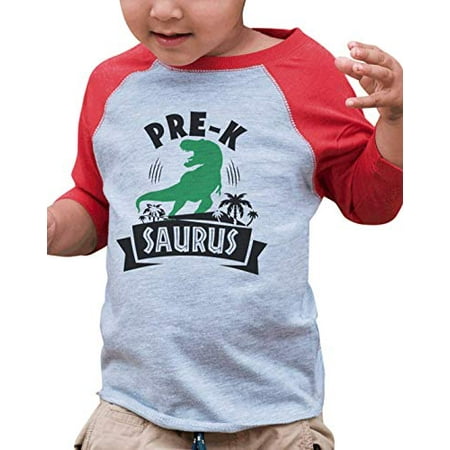 

7 ate 9 Apparel Kid s Dinosaur Pre K Saurus Red Raglan