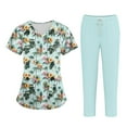 thumbnail image 2 of WTOBBY Plus Size Women's Short Sleeve Printed Scrubs Set with Pockets, V-Neck Design, Animal Floral Theme, 2-Piece Nursing Uniform, Medical Workwear for Caregivers,Cyan M, 2 of 4