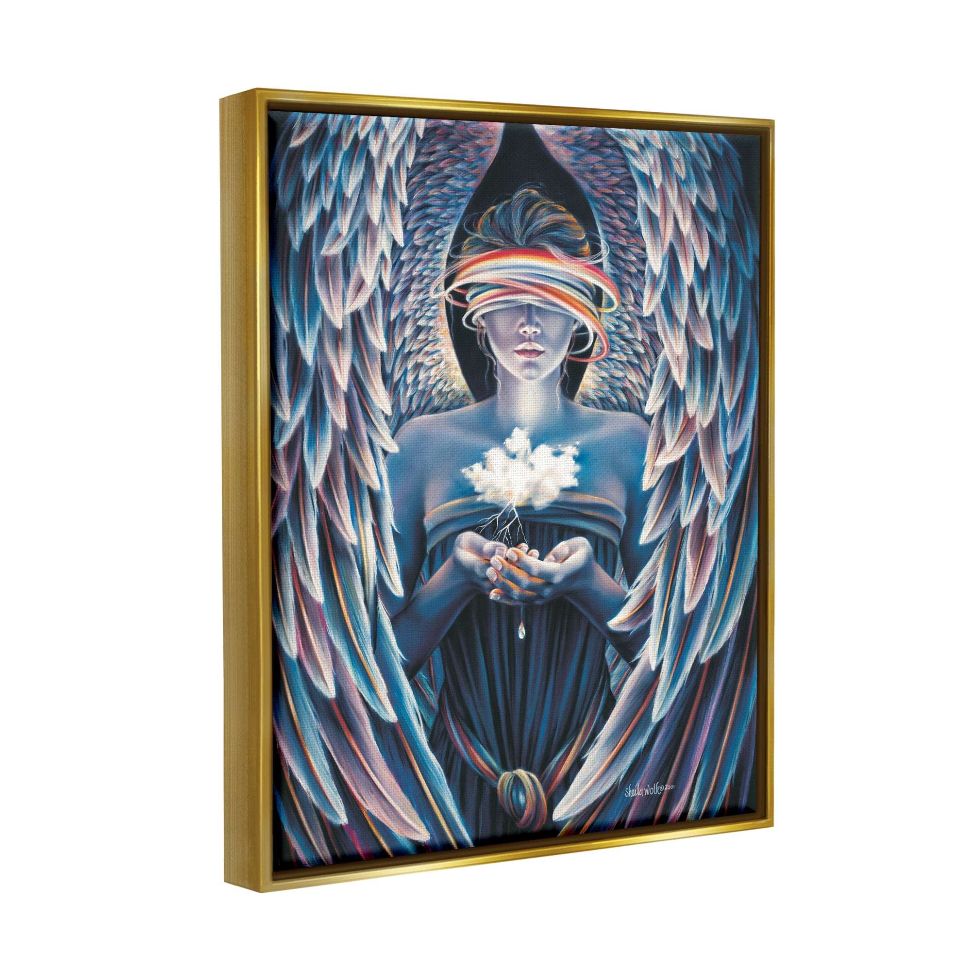 Stupell Industries Surreal Angel Holding Cloud Fairy Tales & Fantasy Painting Gold Floater Framed Art Print Wall Art