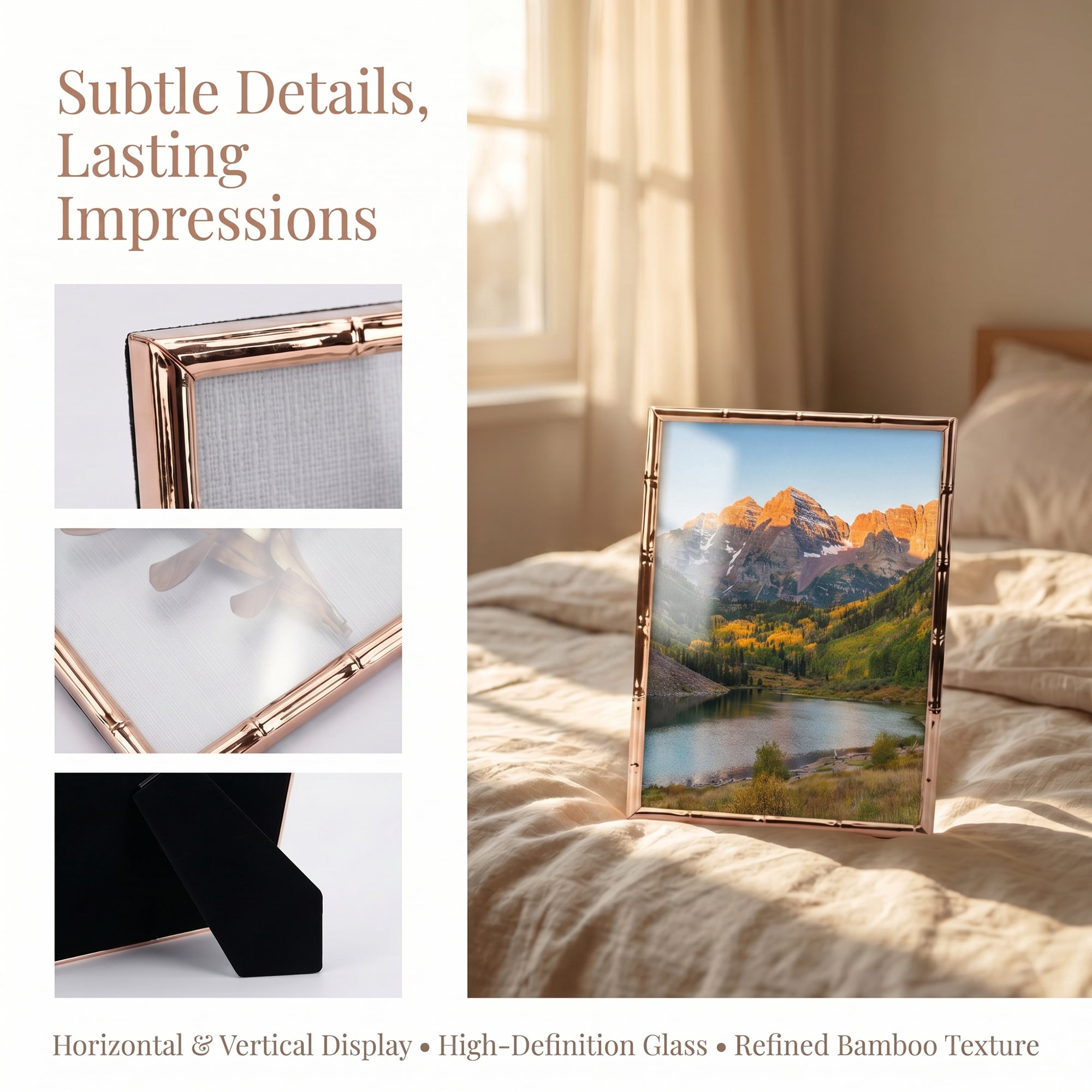 Unique Bargains Metal Picture Frame Chinoiserie Photo Frame with Glass Rose Gold 4" x 6"
