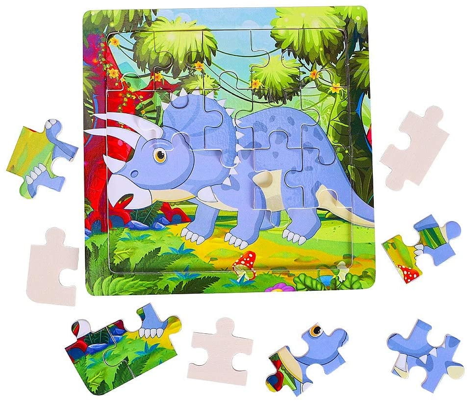 Wooden Jigsaw Puzzles Dinosaur Puzzle for Kids 20 Pieces Preschool  Educational Learning Toys Set Animals Puzzles for Boys Girls (4 Puzzles)
