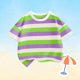 thumbnail image 4 of Blusas y camisas de manga corta con cuello redondo Camiseta de manga corta con cuello redondo a rayas para niño Camiseta informal de media manga para uso diario para bebé Camiseta de algodón para niño, 4 of 4