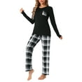thumbnail image 4 of Conjunto de pijamas para mujer INSPIRE CHIC de manga larga, pijamas de cuadros suaves, conjuntos de lounge con bolsillos XS negro, 4 of 6