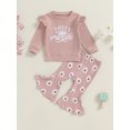 thumbnail image 2 of Suealasg Toddler Girl Autumn Outfits 2Pcs Baby Girl Fall Winter Clothes Set 6M 1T 2T 3T Letter Crown Print Crew Neck Long Sleeve Sweatshirts and Flare Pants Set, 2 of 7
